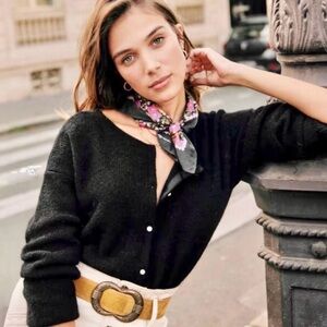 Sezane Cardigan Sweater Gaspard Mohair Alpaca Wool Boxy Crop Knit Top Black XL